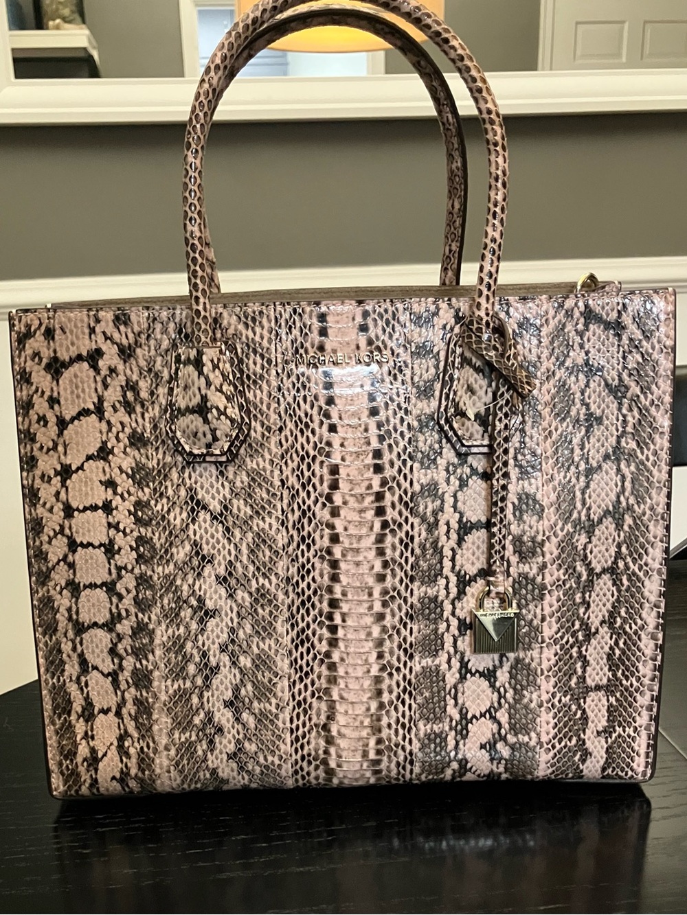 Michael Kors Soft Pink Snakeskin Mercer Tote NWT